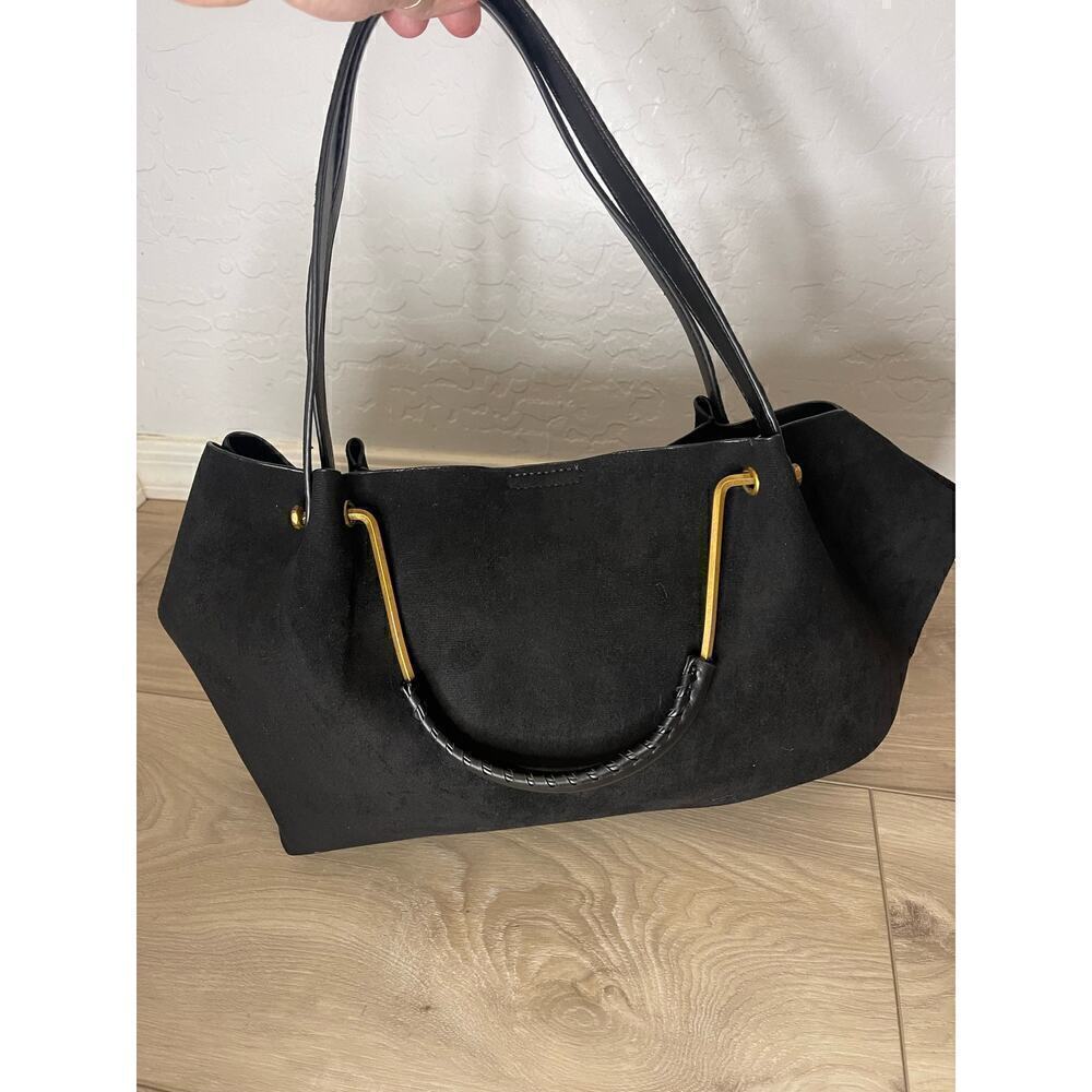 NWT House of Harlow 1960 Black Suede Luxe Satchel & Wristlet - Picture 3 of 11